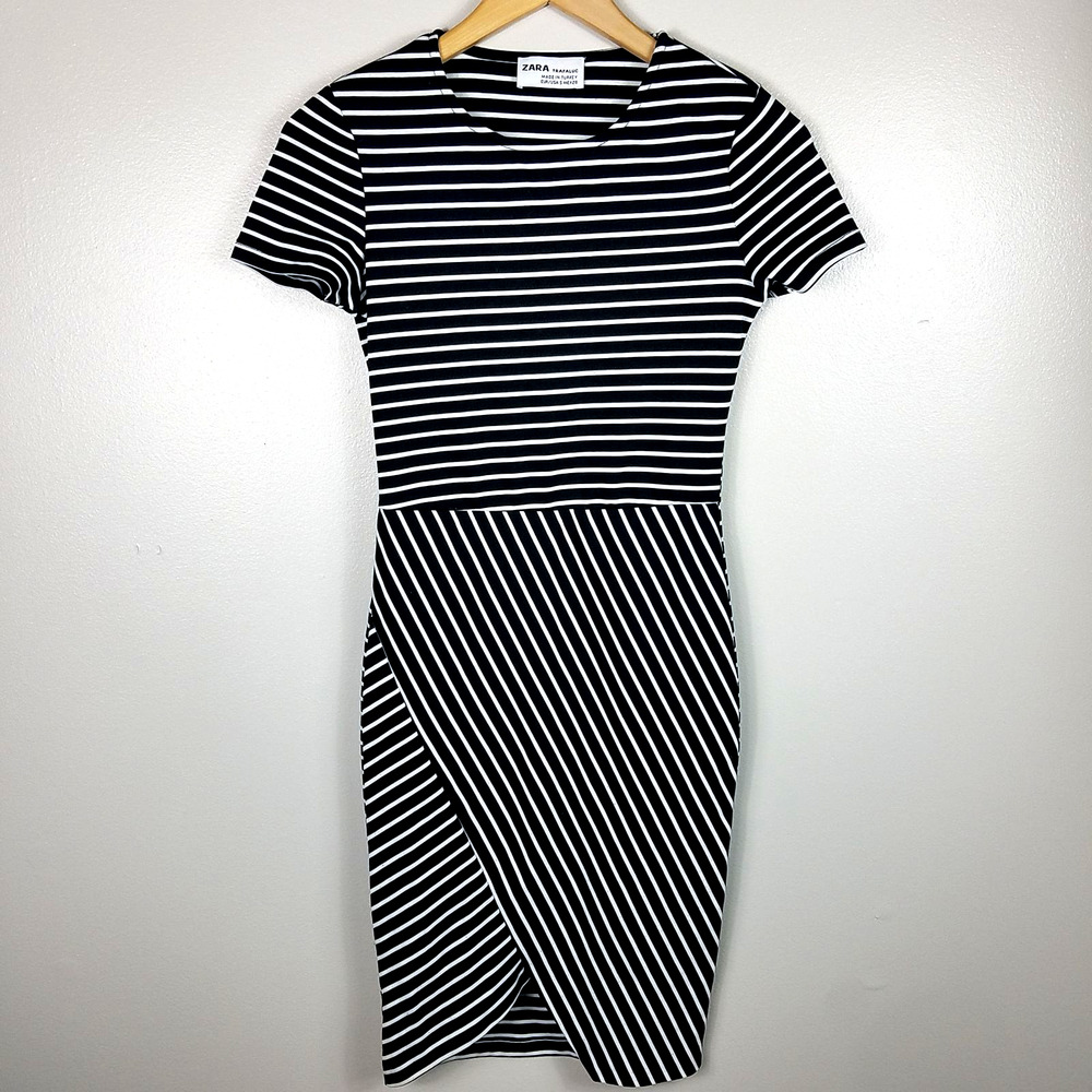 Zara Trafaluc Womens Striped Bodycon Dress Minimalist French Girl  Size Small